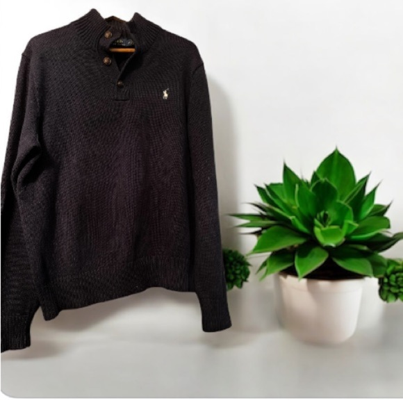 Polo Ralph Lauren Navy Blue Ribbed Collar Button up Sweater Sz L Men - Picture 1 of 7